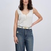 image:imageSam Edelman Womens Fashion DoubleE Plaque Logo Buckle Slim Textured Belt for Jeans Dresses and TrousersIvory