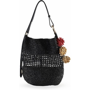 image:imageSam Edelman Marcie Open Weave Raffia Bucket HandbagBlack