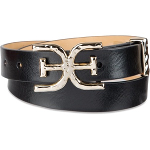 image:imageSam Edelman Womens Doublee Plaque Logo Hammered Buckle and Loop Leather Belt for Jeans Dresses and TrousersBlack