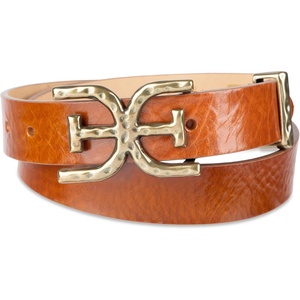 image:imageSam Edelman Womens Doublee Plaque Logo Hammered Buckle and Loop Leather Belt for Jeans Dresses and TrousersLight Brown