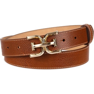 image:imageSam Edelman Womens Fashion DoubleE Plaque Logo Buckle Slim Textured Belt for Jeans Dresses and TrousersSaddle
