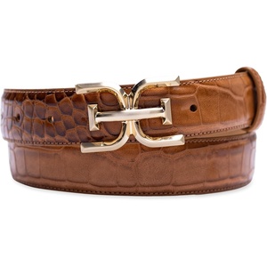 image:imageSam Edelman Womens Fashion DoubleE Plaque Logo Buckle Slim Textured Belt for Jeans Dresses and TrousersTan Croc