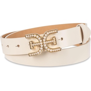 image:imageSam Edelman Womens Imitation Pearl Embellished DoubleE Logo Plaque Buckle Leather Belt for Jeans Dresses and TrousersIvory