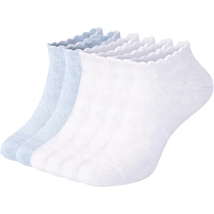 image:imageSam Edelman Womens Quarter Socks  6 PK Cushioned Cotton Scalloped Edge SocksDenimWhite
