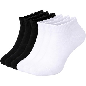 image:imageSam Edelman Womens Quarter Socks  6 PK Cushioned Cotton Scalloped Edge SocksWhiteBlack